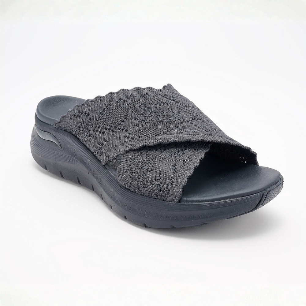 Sandalias deslizantes cómodas para mujeres con tiras cruzadas de punto y suela de plataforma acolchada
