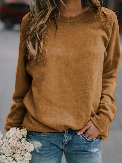 Sudadera cómoda de cuello redondo para mujeres con mangas largas raglán, estilo relajado y oversize