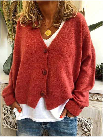 Cárdigan de Punto Cómodo para Mujeres con Cuello en V, Manga Larga, Botones Frontal, Estilo Oversized y Relajado