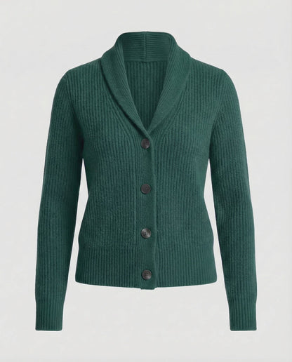 Suéter de Cardigan Acogedor con Canalé para Mujeres con Cuello de Chal, Manga Larga, Botones Frontales, Estilo Relajado de Tejido