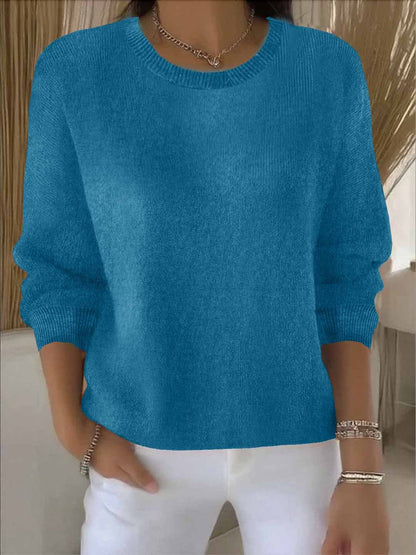 Suéter Acogedor de Punto Acanalado para Mujeres con Cuello Redondo de Manga Larga y Estilo Suelto y Oversized