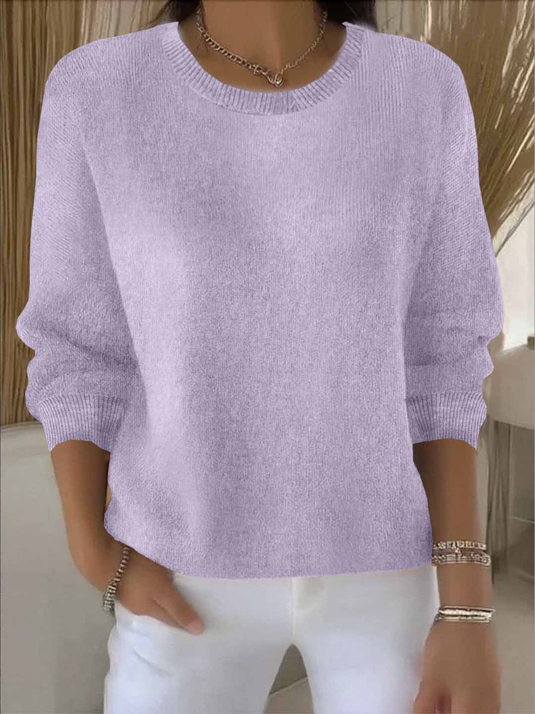 Suéter Acogedor de Punto Acanalado para Mujeres con Cuello Redondo de Manga Larga y Estilo Suelto y Oversized