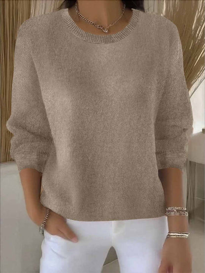Suéter Acogedor de Punto Acanalado para Mujeres con Cuello Redondo de Manga Larga y Estilo Suelto y Oversized