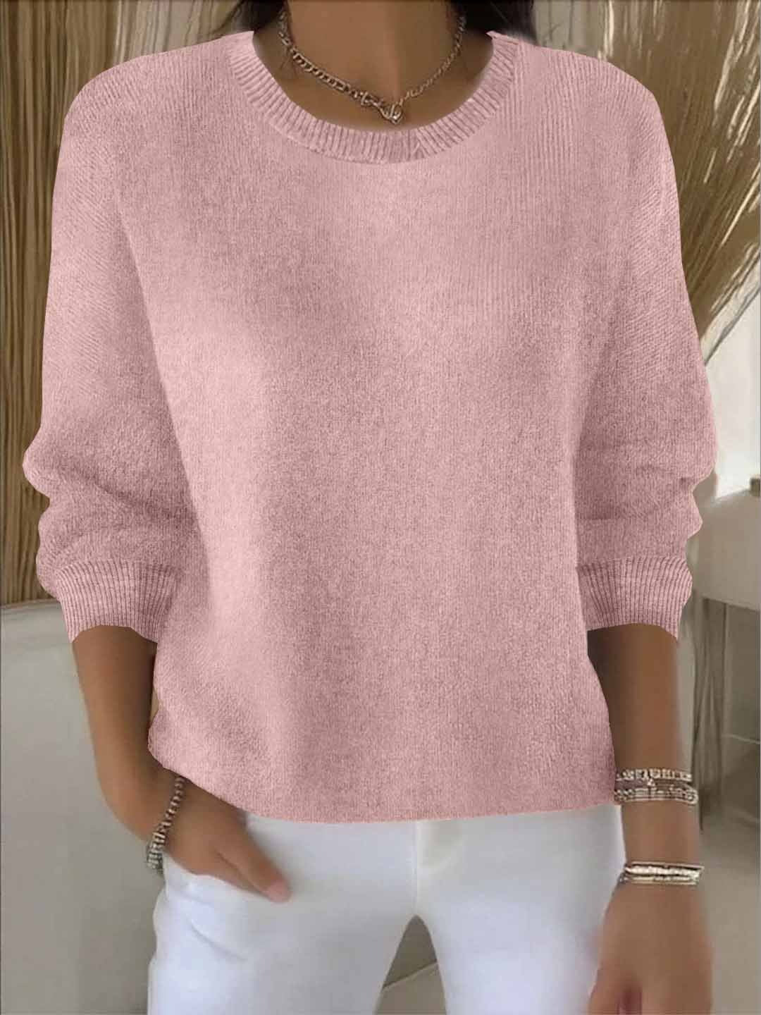 Suéter Acogedor de Punto Acanalado para Mujeres con Cuello Redondo de Manga Larga y Estilo Suelto y Oversized