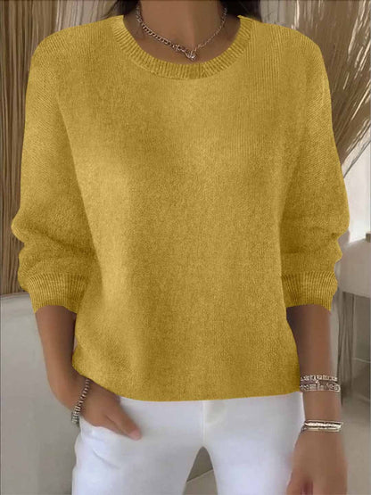 Suéter Acogedor de Punto Acanalado para Mujeres con Cuello Redondo de Manga Larga y Estilo Suelto y Oversized