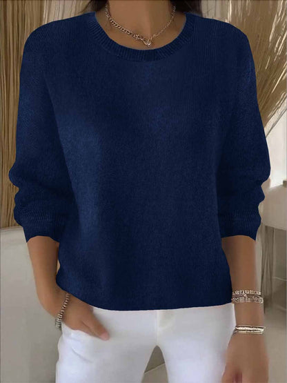 Suéter Acogedor de Punto Acanalado para Mujeres con Cuello Redondo de Manga Larga y Estilo Suelto y Oversized