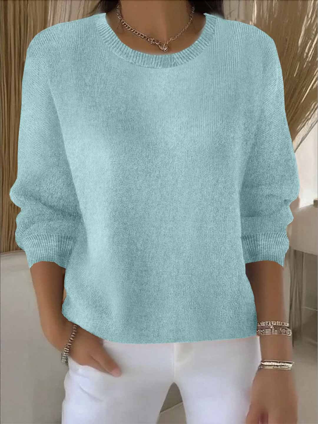 Suéter Acogedor de Punto Acanalado para Mujeres con Cuello Redondo de Manga Larga y Estilo Suelto y Oversized