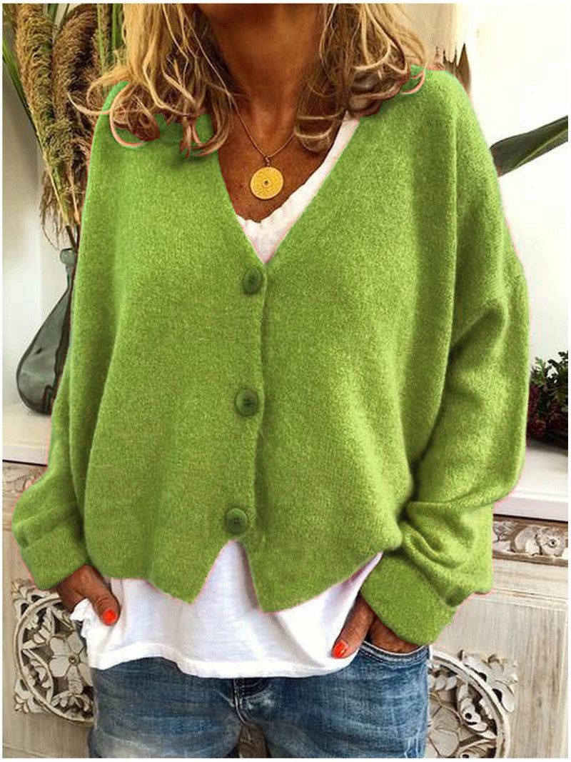 Cárdigan de Punto Cómodo para Mujeres con Cuello en V, Manga Larga, Botones Frontal, Estilo Oversized y Relajado