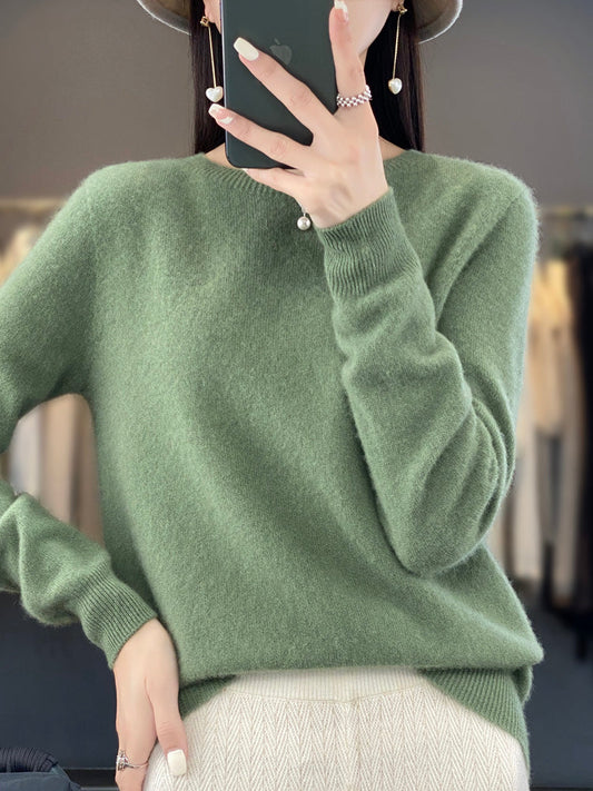 Suéter de Punto Cómodo para Mujeres con Cuello Redondo, Manga Larga y Estilo Relajado Oversized