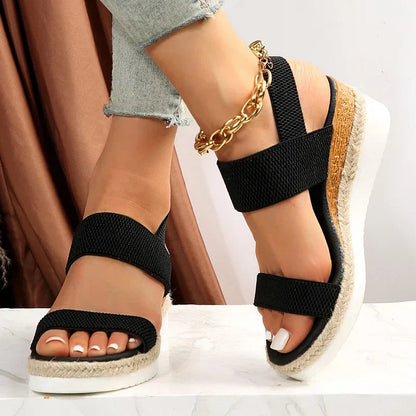 Sandalias Cómodas para Mujeres con Correa Elástica y Plataforma Acolchada Estilo Slingback de Punta Abierta