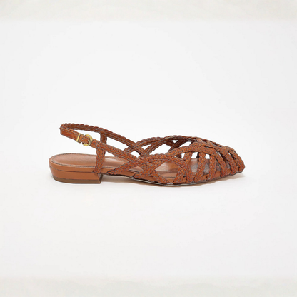 Sandalias de Gel Cómodas para Mujeres con Correa de Jaula Tejida y Punta Cerrada Estilo Plano