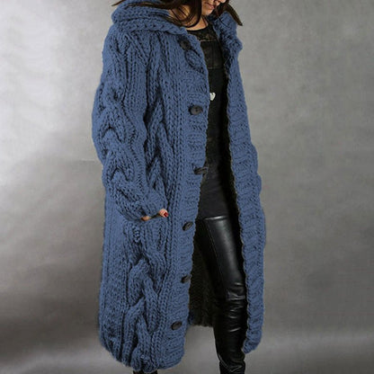 Cárdigan de Punto Grueso y Cómodo para Mujeres con Capucha y Manga Larga, Estilo Oversized con Botones