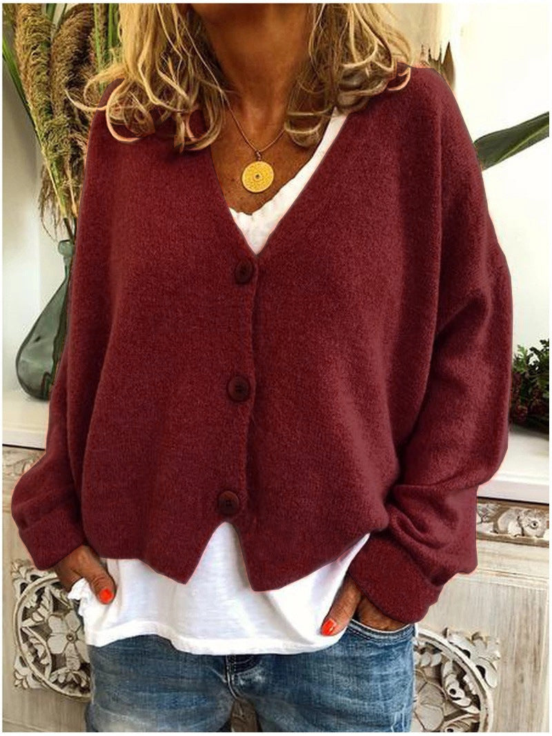 Cárdigan de Punto Cómodo para Mujeres con Cuello en V, Manga Larga, Botones Frontal, Estilo Oversized y Relajado