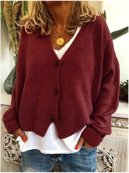 Cárdigan de Punto Cómodo para Mujeres con Cuello en V, Manga Larga, Botones Frontal, Estilo Oversized y Relajado