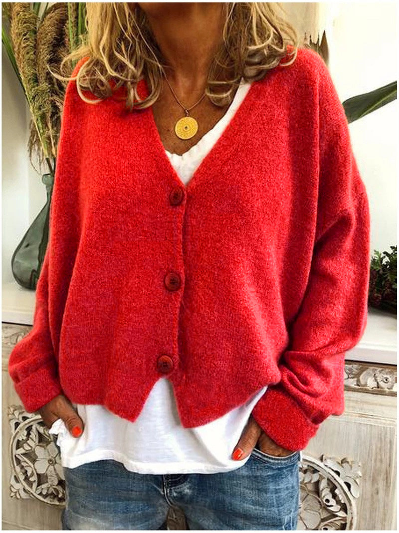 Cárdigan de Punto Cómodo para Mujeres con Cuello en V, Manga Larga, Botones Frontal, Estilo Oversized y Relajado