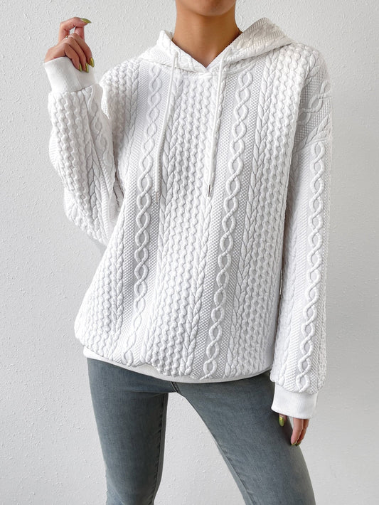 Sudadera de Punto Trenzado Cómoda para Mujeres con Capucha Ajustable de Manga Larga Estilo Oversized y Relajado