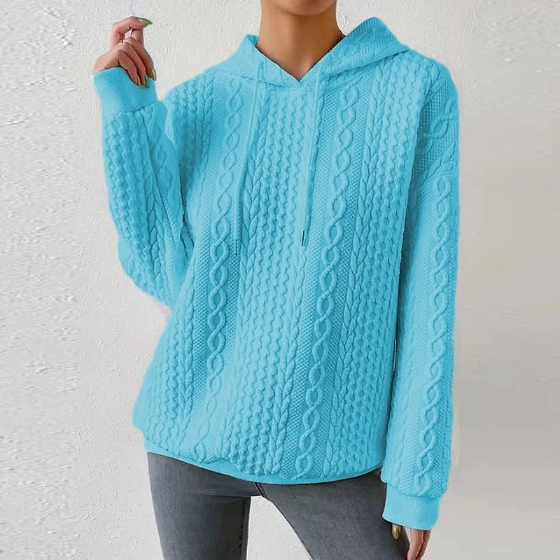 Sudadera de Punto Trenzado Cómoda para Mujeres con Capucha Ajustable de Manga Larga Estilo Oversized y Relajado