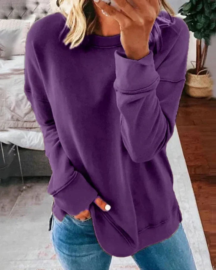 Sudadera cómoda de pullover para mujeres con cuello redondo, manga larga, estilo relajado y oversized