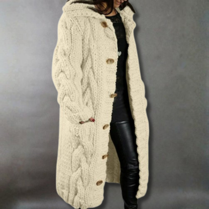 Cárdigan de Punto Grueso y Cómodo para Mujeres con Capucha y Manga Larga, Estilo Oversized con Botones