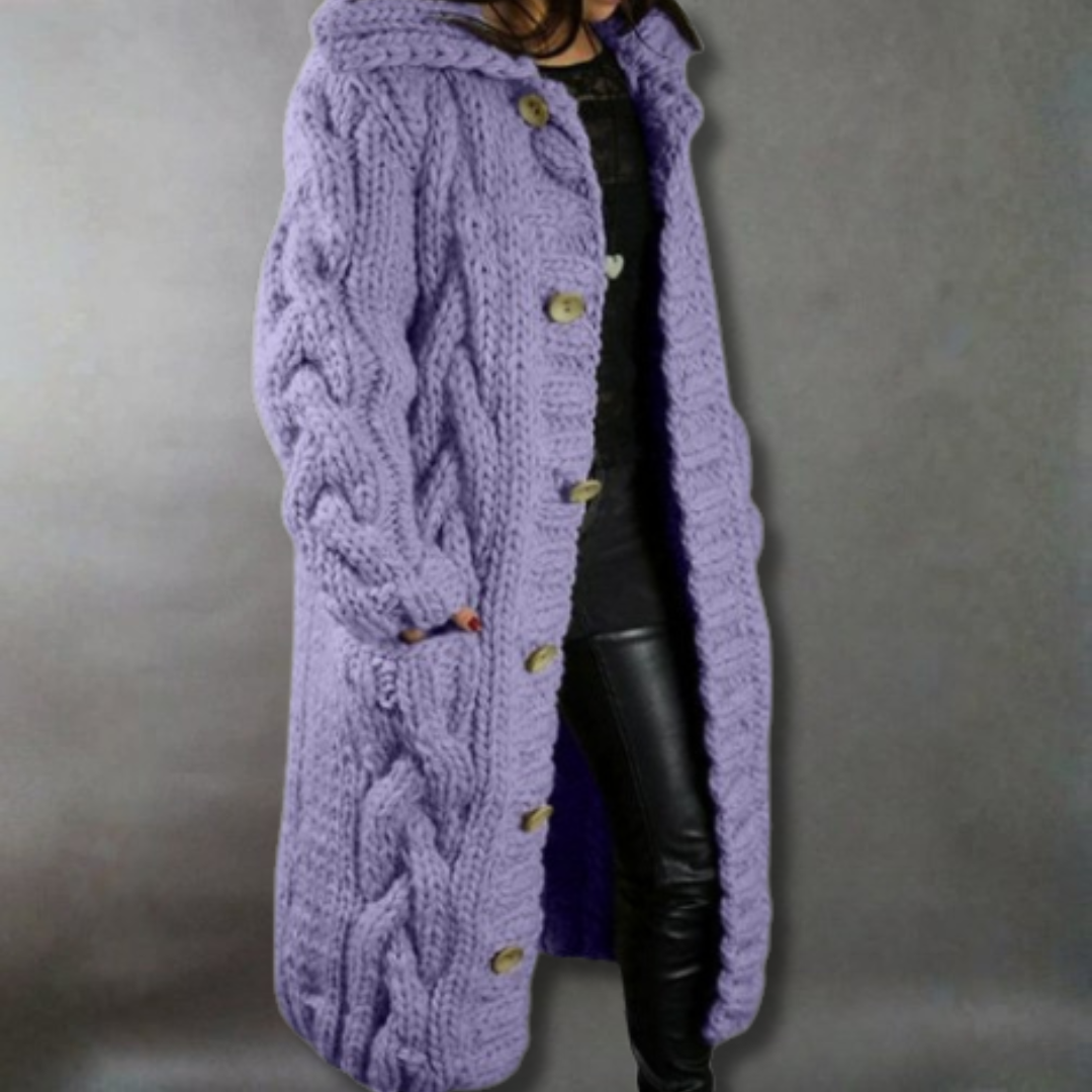 Cárdigan de Punto Grueso y Cómodo para Mujeres con Capucha y Manga Larga, Estilo Oversized con Botones
