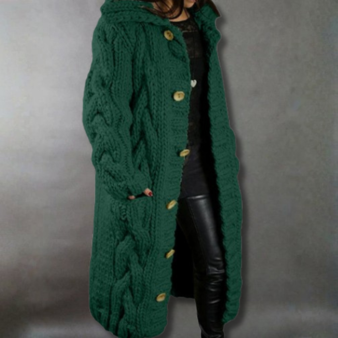Cárdigan de Punto Grueso y Cómodo para Mujeres con Capucha y Manga Larga, Estilo Oversized con Botones