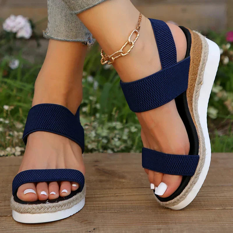 Sandalias Cómodas para Mujeres con Correa Elástica y Plataforma Acolchada Estilo Slingback de Punta Abierta