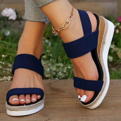 Sandalias Cómodas para Mujeres con Correa Elástica y Plataforma Acolchada Estilo Slingback de Punta Abierta