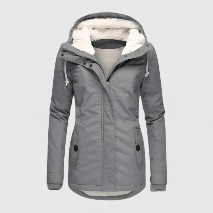 Chaqueta Parka de Forro de Felpa Cómoda para Mujeres con Capucha y Cierre Frontal con Cordón, Estilo Cálido de Invierno