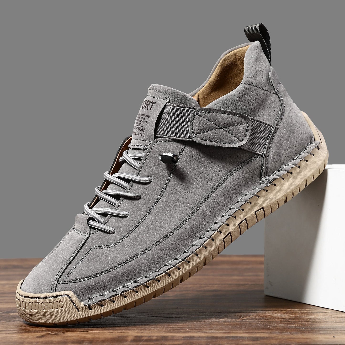Zapatilla de Moda de Cuero Cómoda para Mujeres con Cordones y Correa de Velcro, Estilo Casual a Mano