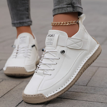 Zapatilla de Moda de Cuero Cómoda para Mujeres con Cordones y Correa de Velcro, Estilo Casual a Mano
