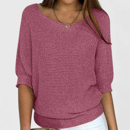 Suéter de Punto Waffle Cómodo para Mujeres con Cuello Barco, Manga Murciélago, Dobladillo Acanalado y Estilo Oversized