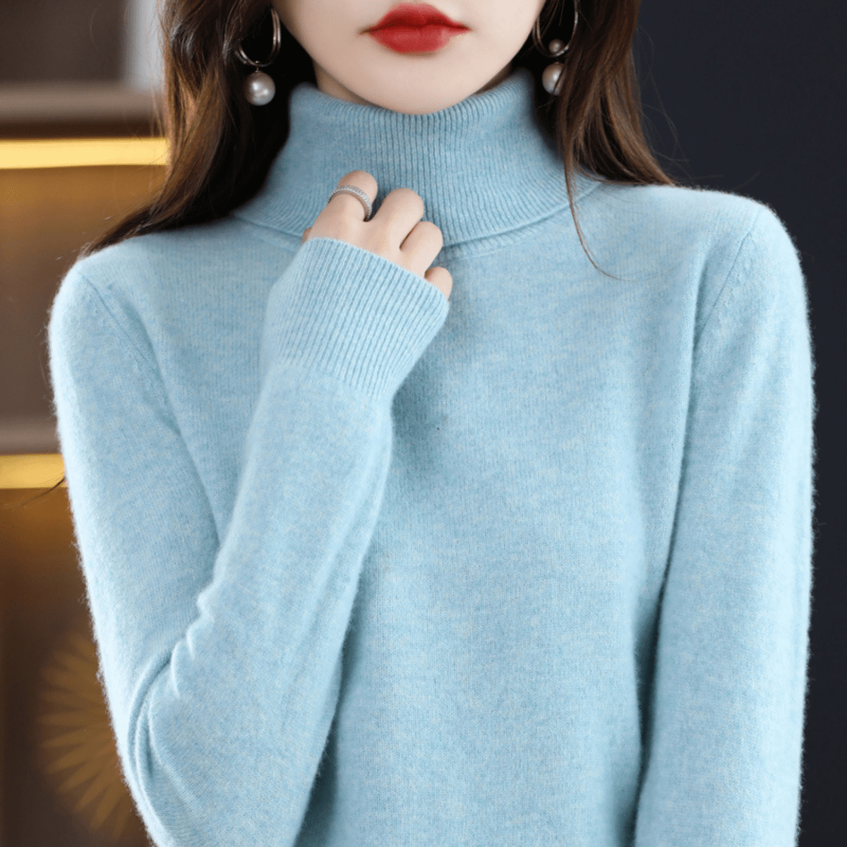 Suéter de Cuello Alto de Punto Cómodo para Mujeres con Manga Larga y Estilo Ajustado