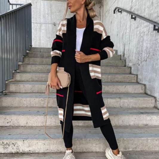 Suéter Cardigan A Rayas Cómodo para Mujeres con Frente Abierto, Manga Larga y Estilo Oversized