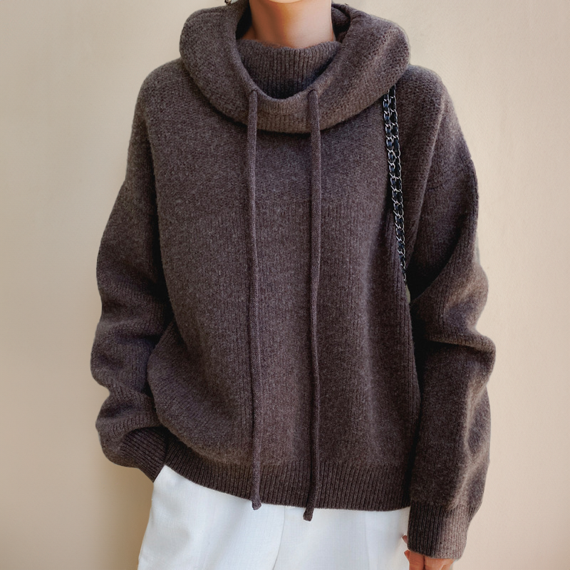 Suéter con Capucha de Punto Cómodo para Mujeres con Cuello de Cowl, Manga Larga, Estilo Oversized y Relajado