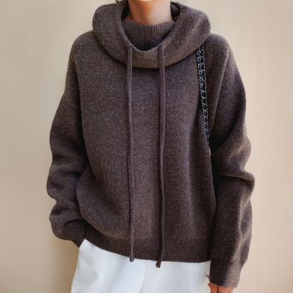 Suéter con Capucha de Punto Cómodo para Mujeres con Cuello de Cowl, Manga Larga, Estilo Oversized y Relajado