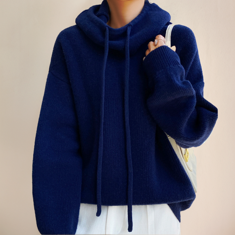 Suéter con Capucha de Punto Cómodo para Mujeres con Cuello de Cowl, Manga Larga, Estilo Oversized y Relajado