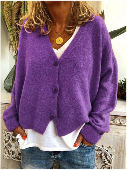 Cárdigan de Punto Cómodo para Mujeres con Cuello en V, Manga Larga, Botones Frontal, Estilo Oversized y Relajado
