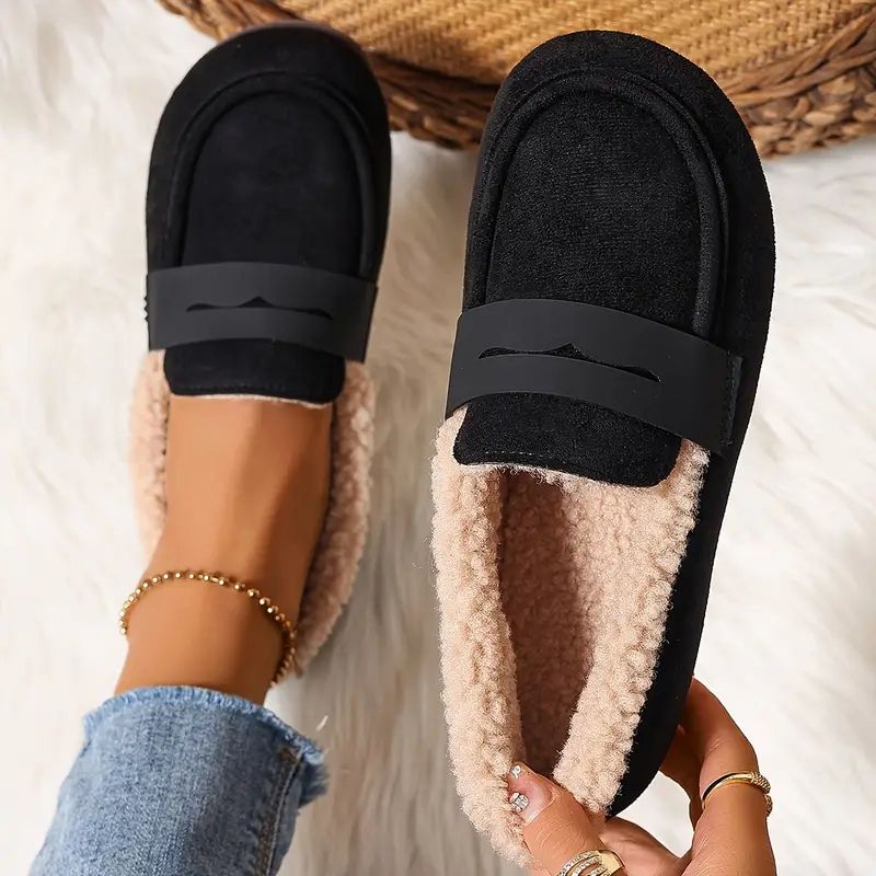 Zapatillas Cómodas para Mujeres con Forro de Shearling Sintético Estilo Mocasín Slip On