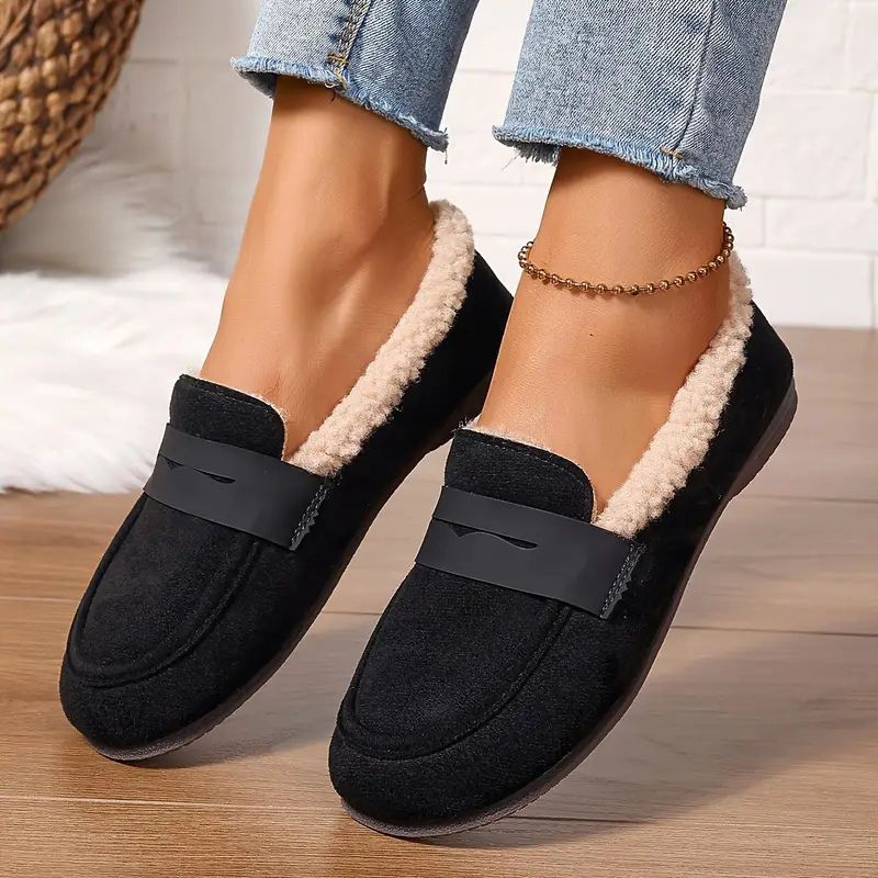 Zapatillas Cómodas para Mujeres con Forro de Shearling Sintético Estilo Mocasín Slip On