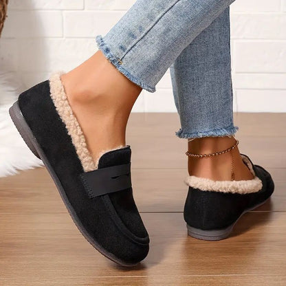 Zapatillas Cómodas para Mujeres con Forro de Shearling Sintético Estilo Mocasín Slip On