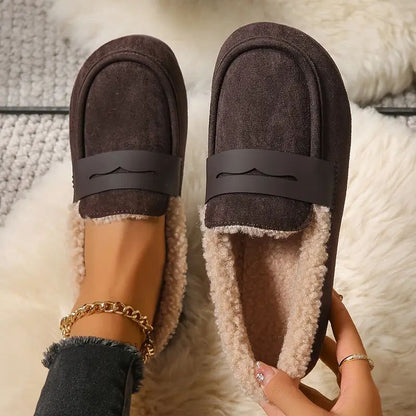 Zapatillas Cómodas para Mujeres con Forro de Shearling Sintético Estilo Mocasín Slip On