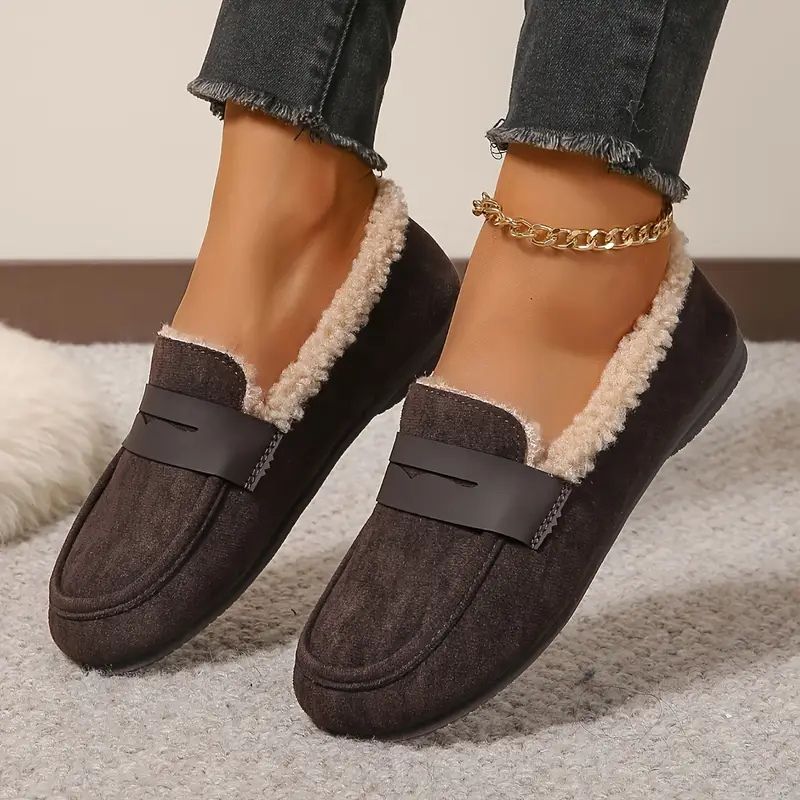 Zapatillas Cómodas para Mujeres con Forro de Shearling Sintético Estilo Mocasín Slip On
