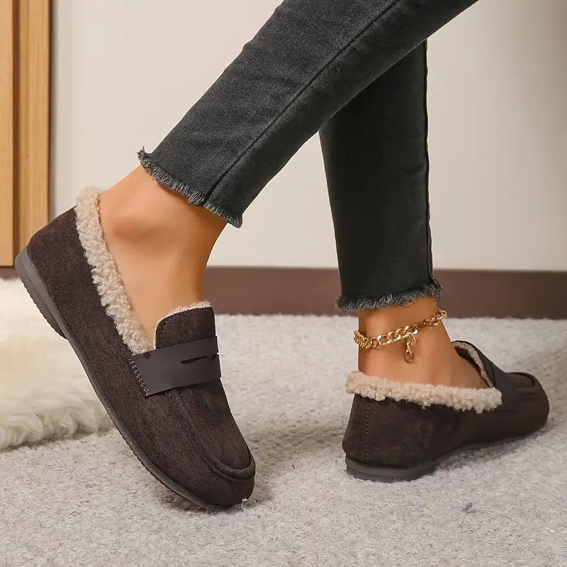 Zapatillas Cómodas para Mujeres con Forro de Shearling Sintético Estilo Mocasín Slip On