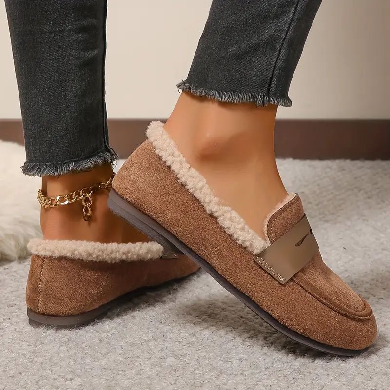 Zapatillas Cómodas para Mujeres con Forro de Shearling Sintético Estilo Mocasín Slip On