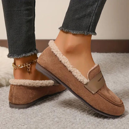 Zapatillas Cómodas para Mujeres con Forro de Shearling Sintético Estilo Mocasín Slip On