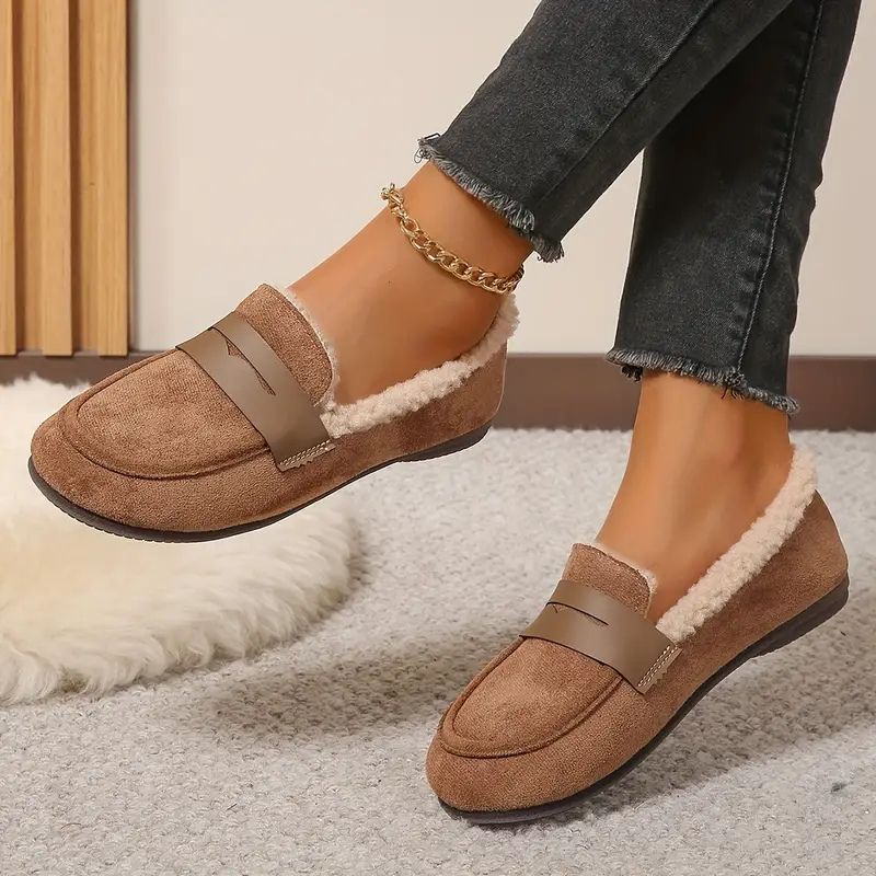 Zapatillas Cómodas para Mujeres con Forro de Shearling Sintético Estilo Mocasín Slip On