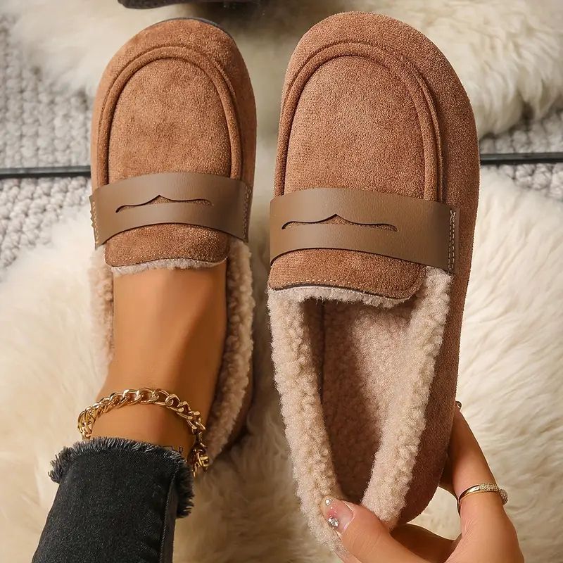 Zapatillas Cómodas para Mujeres con Forro de Shearling Sintético Estilo Mocasín Slip On