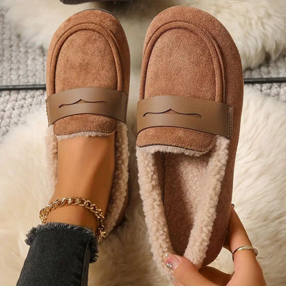 Zapatillas Cómodas para Mujeres con Forro de Shearling Sintético Estilo Mocasín Slip On