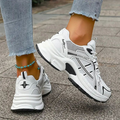 Zapatillas Cómodas para Mujeres con Panel de Malla, Cordones y Suela Chunky de Estilo Retro