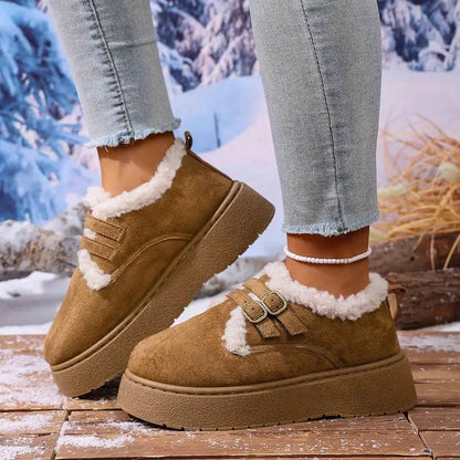 Zapatos de Invierno Cómodos para Mujeres con Forro de Piel Sintética, Estilo de Plataforma con Doble Hebilla